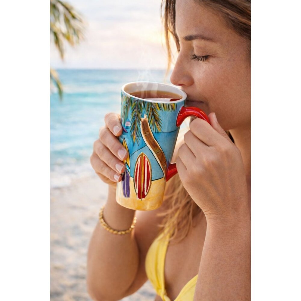 Island Heritage Tropical Surfboard Beach Tall Latte Tumbler Red Ceramic Handle
